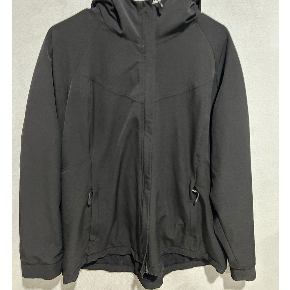 Black Softshell Jacket Women XXL Hooded Fleece Lined Outdoor Sporty Activewear